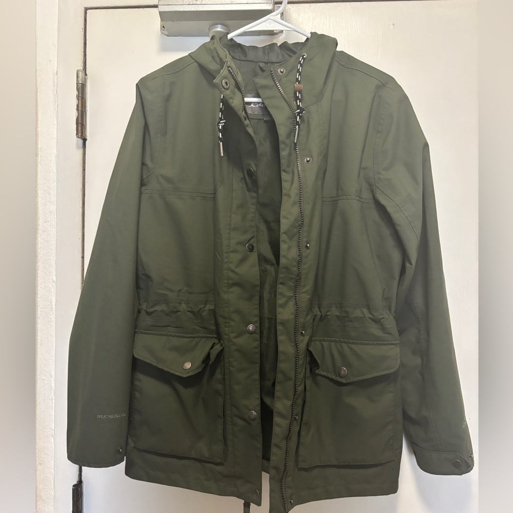 Green Eddie Bauer rain jacket